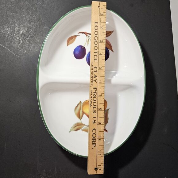 Royal Worcester Green Trim Divided Serving Dish Dinner Table Setting Plums Pear - Picture 5 of 8